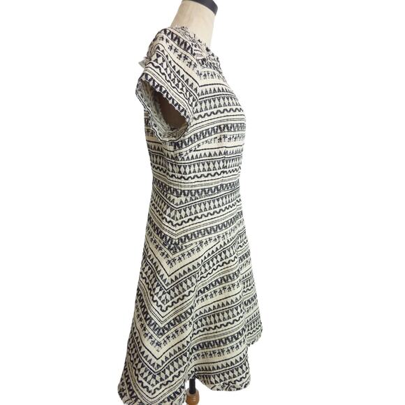 NWT Banana Republic Black White Boho Tribal Geometric Frayed Hem Dress Size 12 - Picture 2 of 7